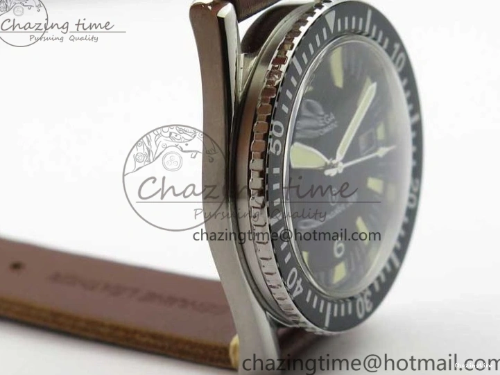 0115 Vintage Seamaster 300 Date T SS B12 Black Dial On Brown Leather Strap A2836 (Free Nylon Strap) WeatherProof 7911